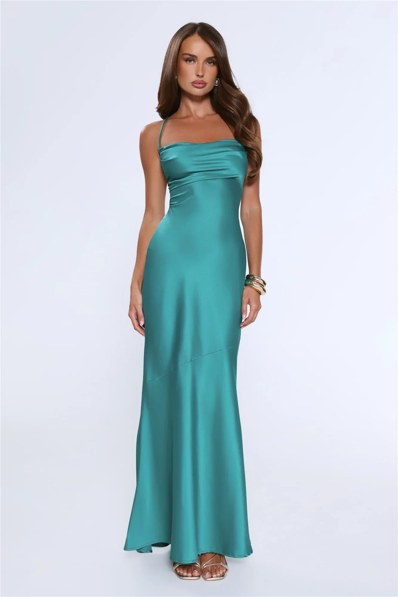 Image of Evening Energy Satin Maxi Dress Green