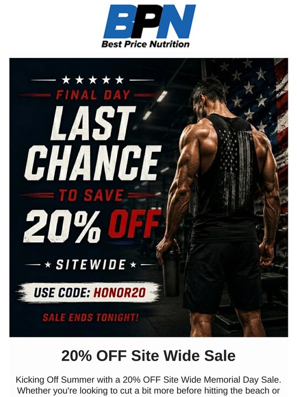 Last Chance for 20% OFF Supplements