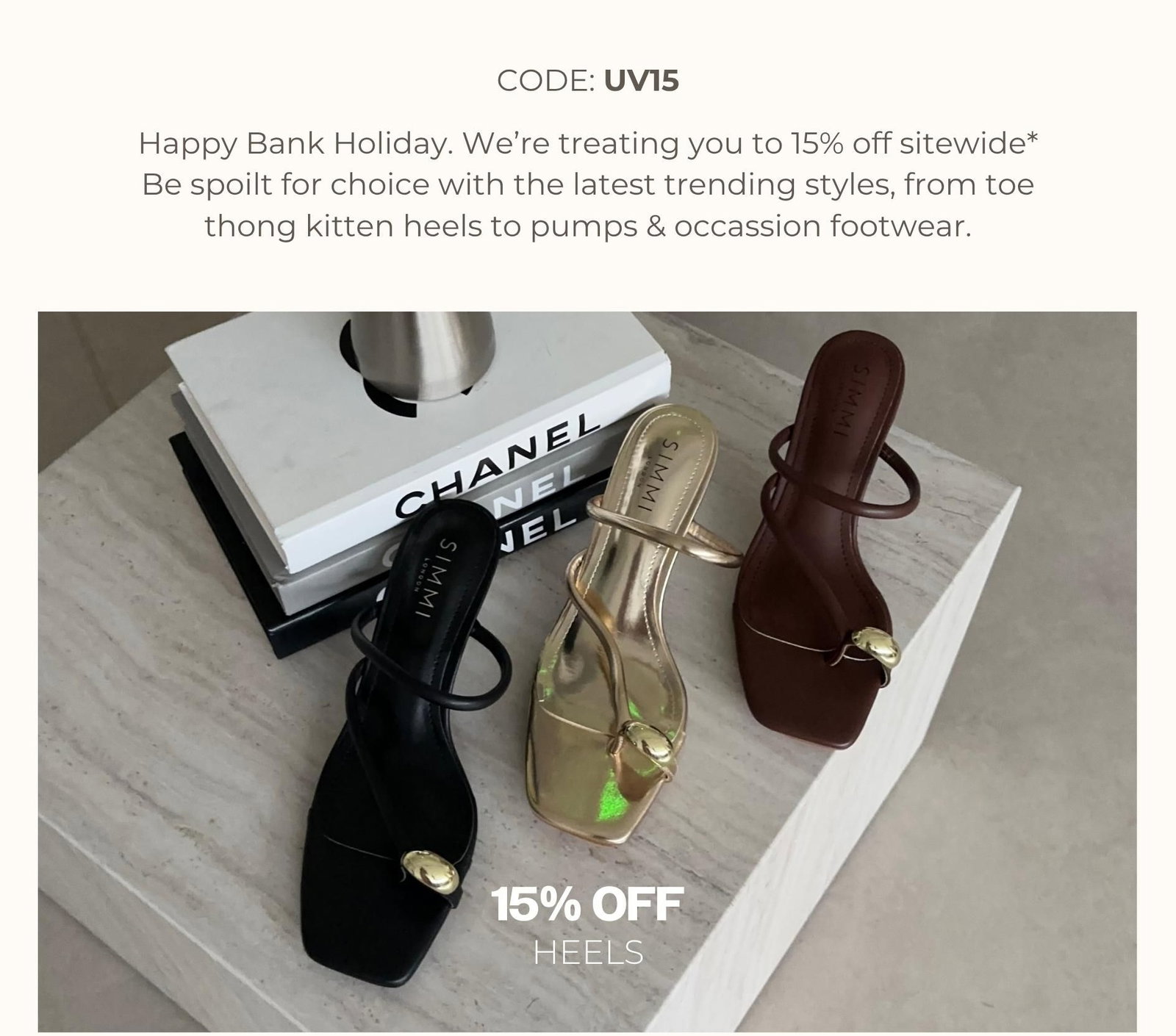 15% off heels 