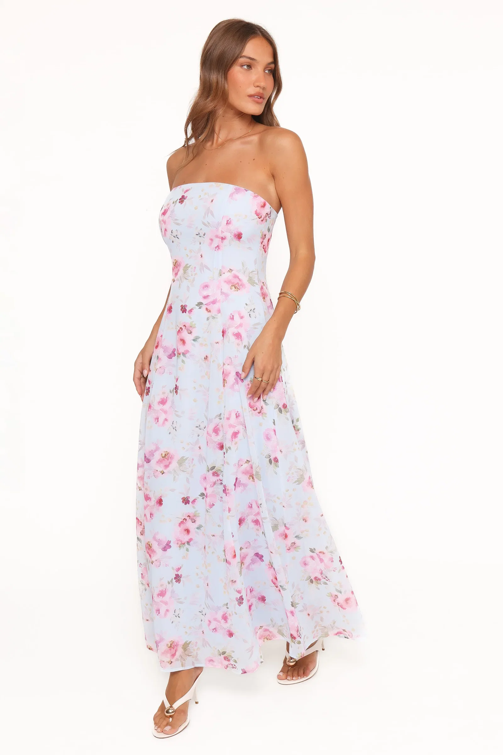 Image of Vegas Strapless Maxi Dress - Blue Floral
