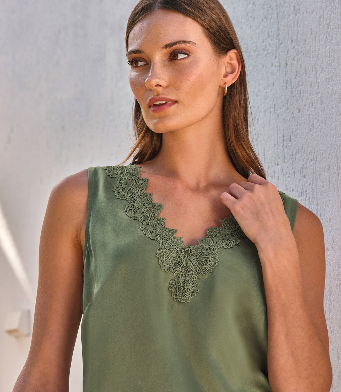 Lace Trim Silk Shell Top