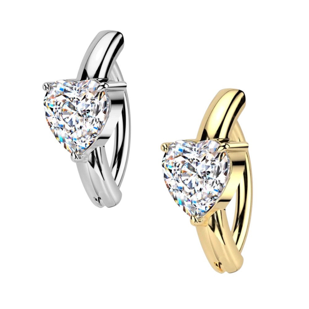  Heart CZ Hinged Belly Button Rings Piercings 14G 12mm 