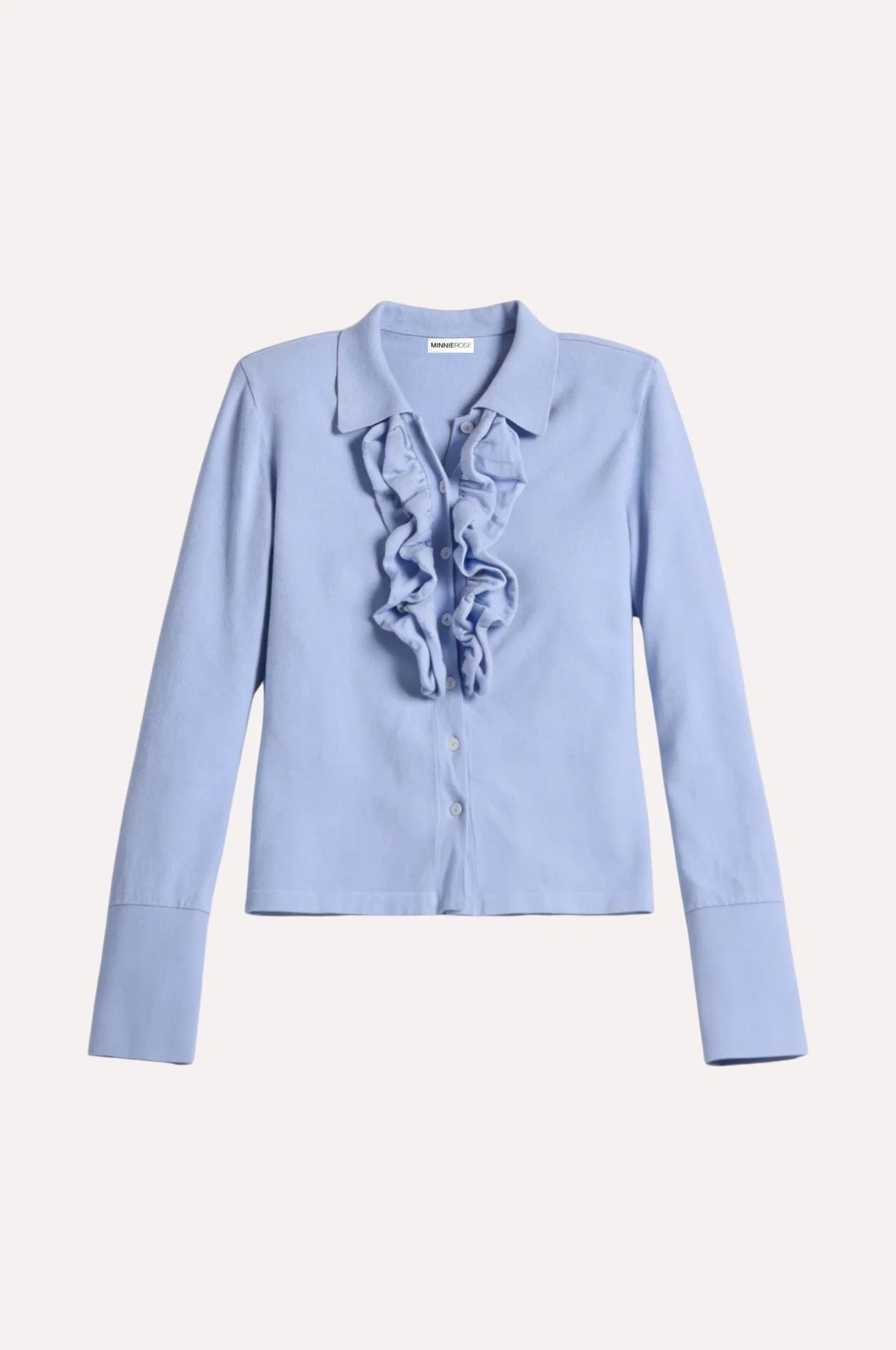 Image of Viscose Long Sleeve Collared Shirt With Ruffles