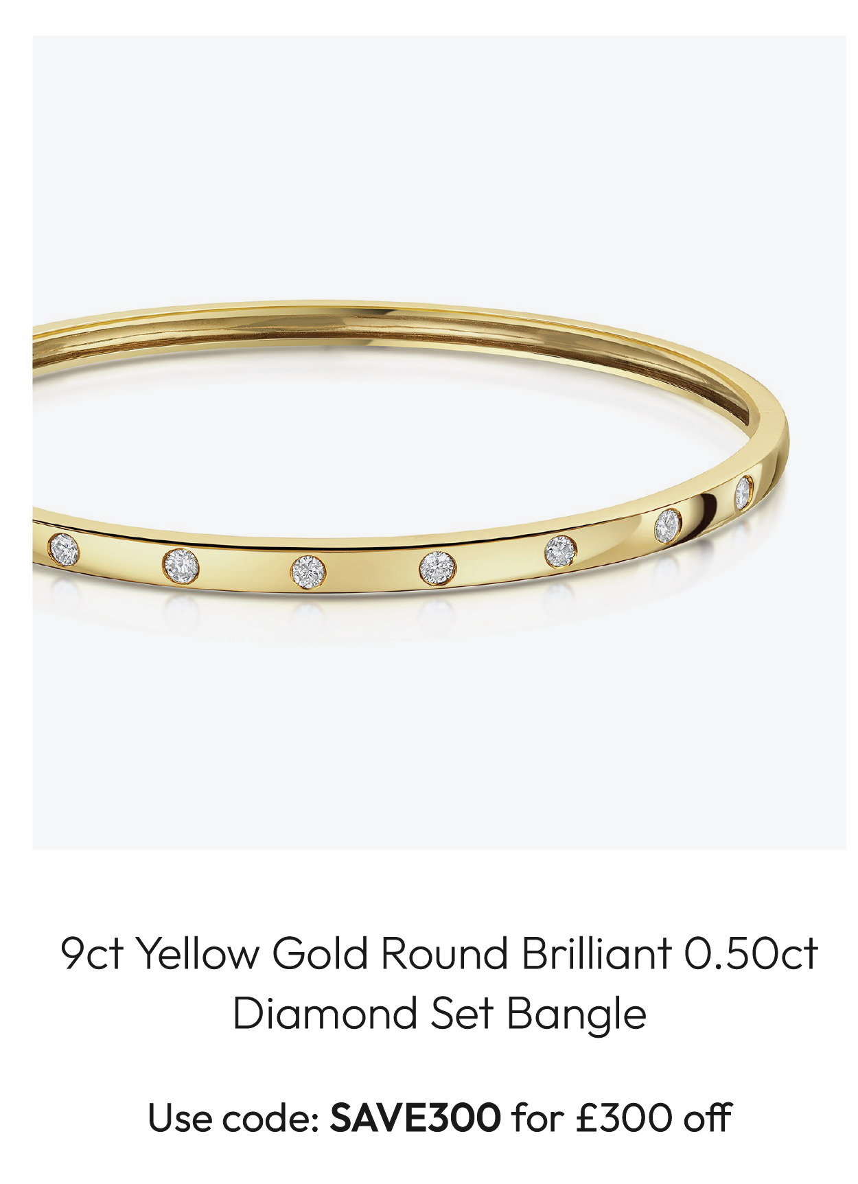 9ct Yellow Gold Round Brilliant 0.50ct Diamond Set Bangle