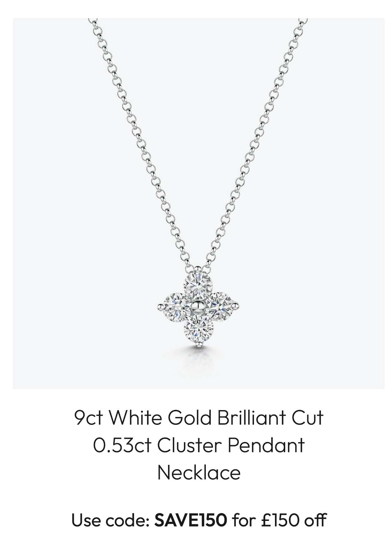 9ct White Gold Brilliant Cut 0.53ct Cluster Pendant Necklace