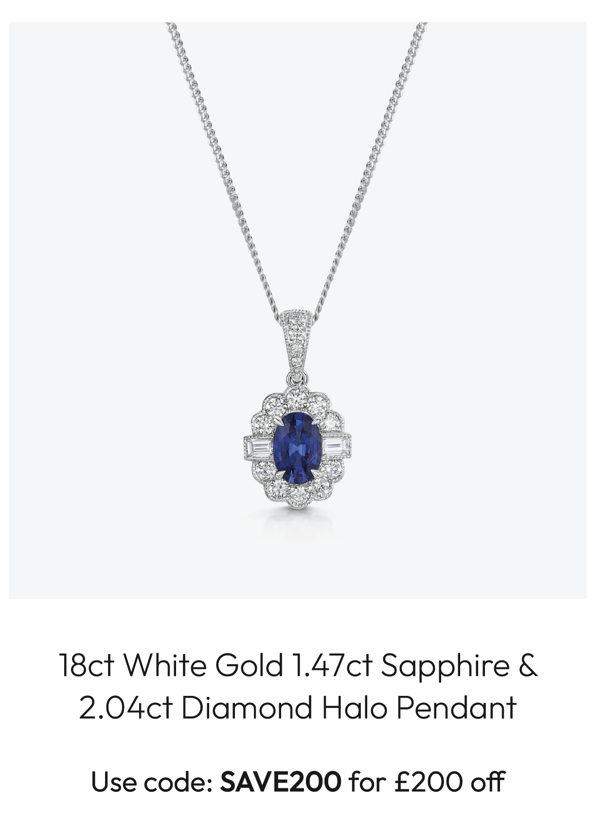 18ct White Gold 1.47ct Oval Cut Blue Sapphire & 2.04ct Mixed Cut Diamond Halo Pendant