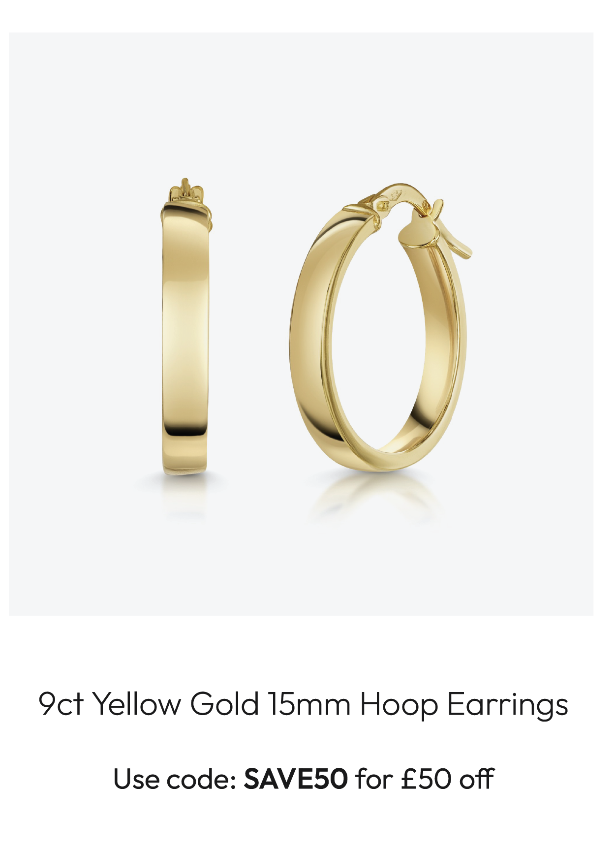 9ct Yellow Gold 15mm Rectangular Tube Oval Hoop Earrings
