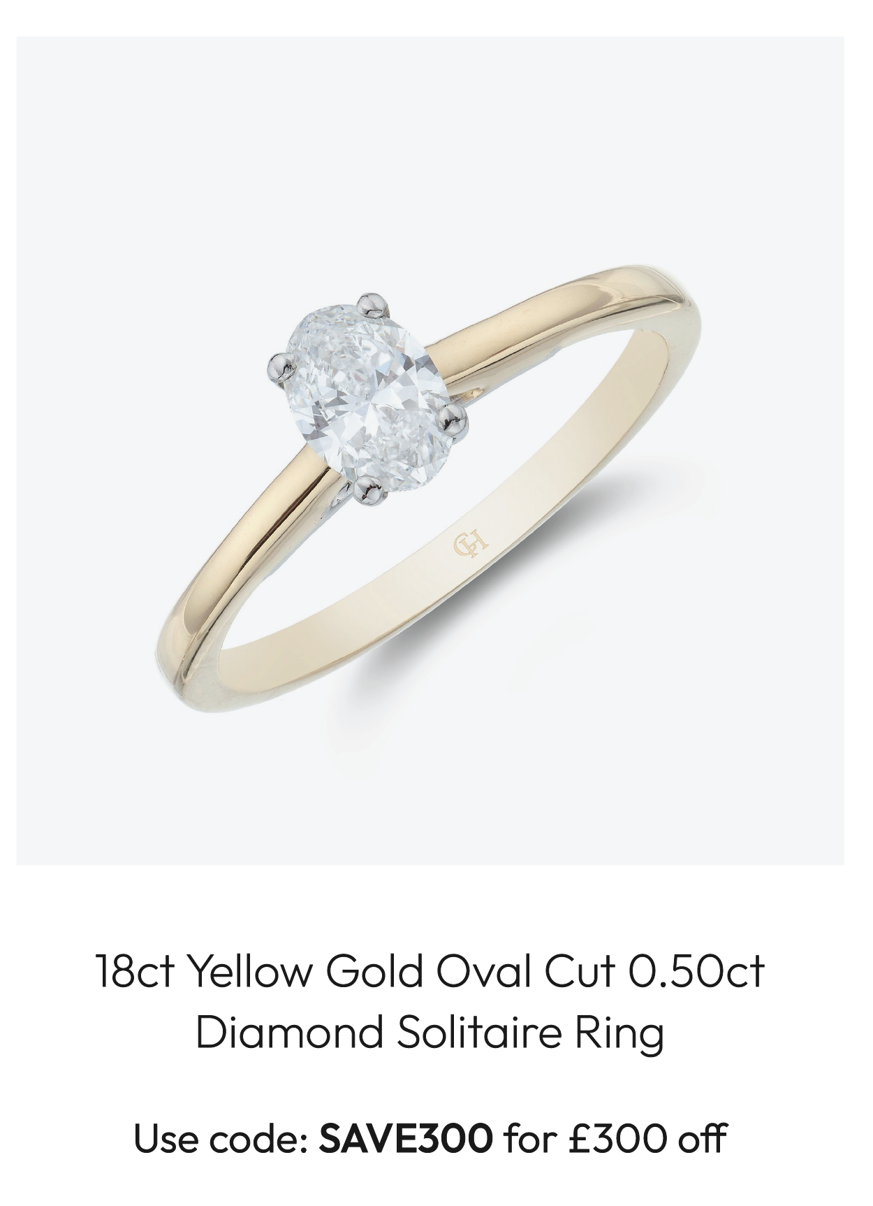 18ct Yellow Gold Oval Cut 0.50ct Diamond Solitaire Ring