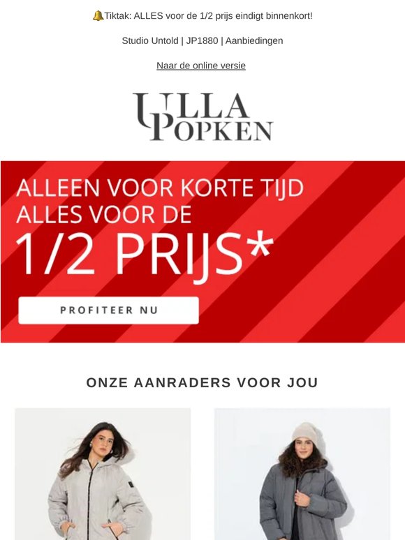 Nog maar een paar uur: Alles voor de 1/2 prijs💸