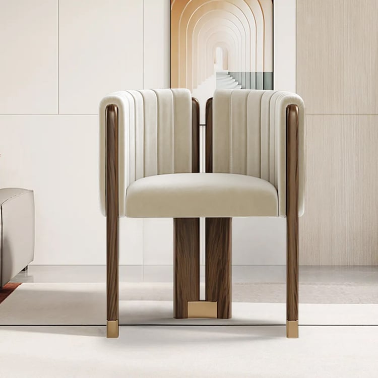 Velvet Upholstered Channel Tufted Barrel Accent Chair with Wood Legs