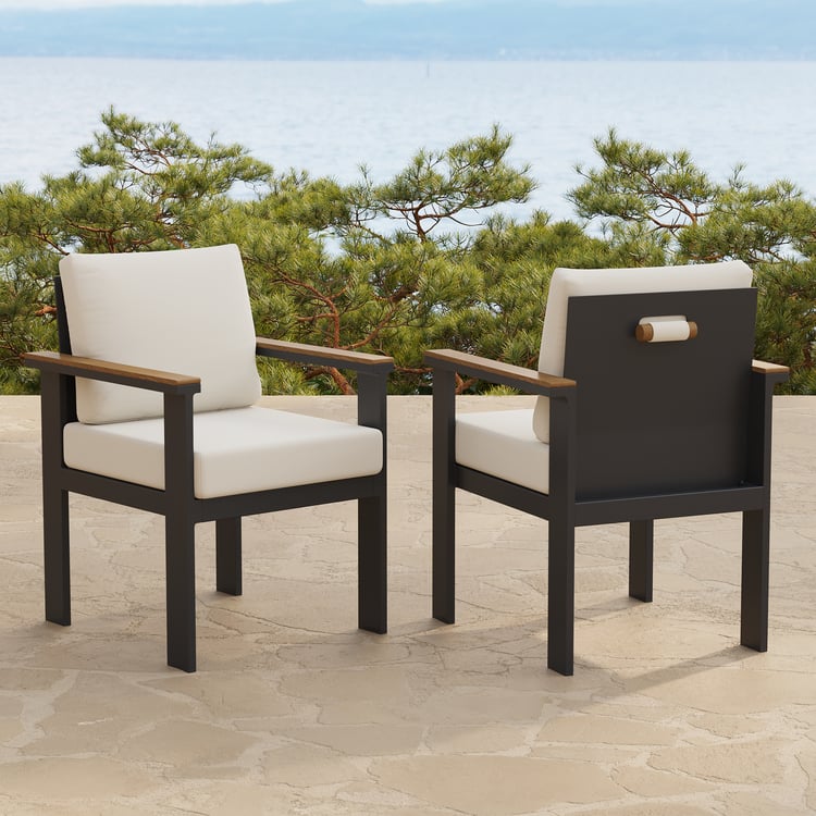 Tevara Outdoor Teak & Aluminum Dining Chairs in White, Set of 2