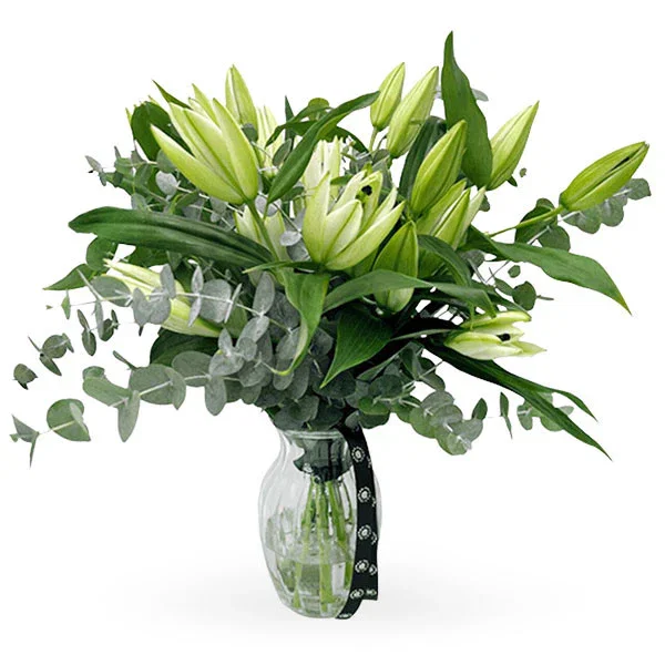 Image of White Lilies in Glass Vase Bouquet