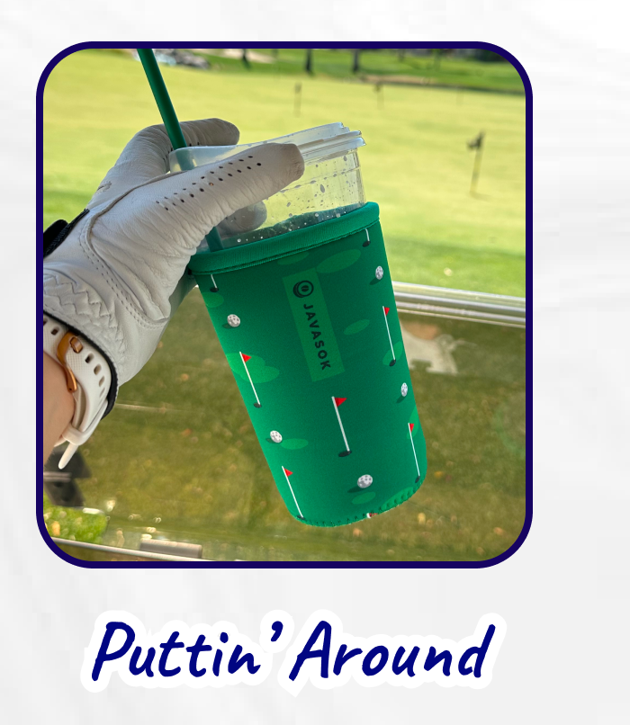 Green golf-themed tumbler sleeve