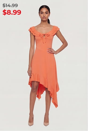 Shop Asymmetrical Ruffle Trim Flutter Sleeve Midi Dress