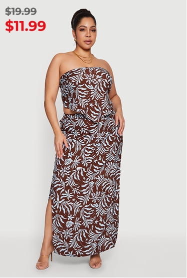 Shop Plus Size Palm Leaf Tropical Print Maxi Skirt