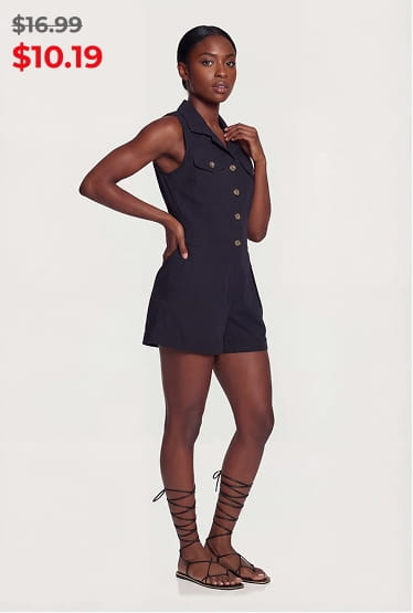 Shop Solid Sleeveless Button Front Romper