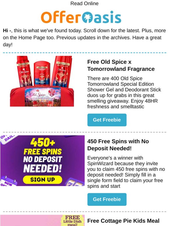 Free Old Spice Deodorant, Cottage Pie, Bluetooth Speaker