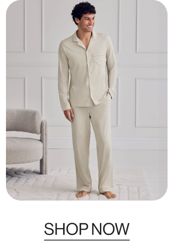 Mercerised Cotton Button Up Long Pyjama Set - Natural