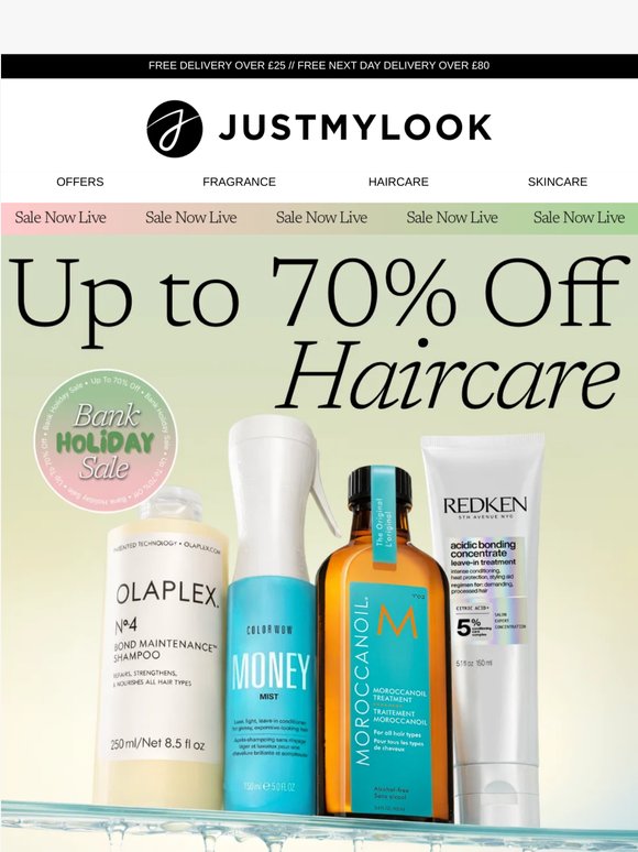 Bank holiday TREATS 🔥 up to 70% off haircare