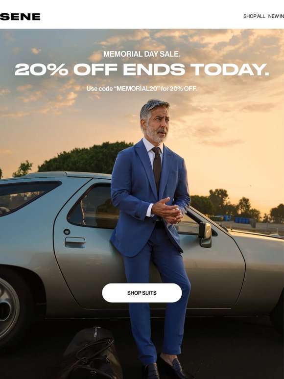 Last day. Suits, short sleeves & tees - 20% off.