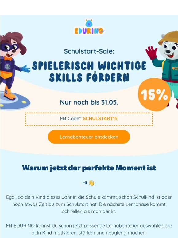 Schulstart-Sale endet: 15% auf alles