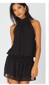Black High Neck Dress Mini Chiffon