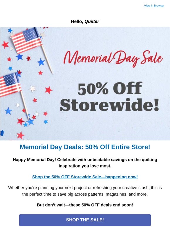🎉 Memorial Day Sale: 50% OFF Storewide!