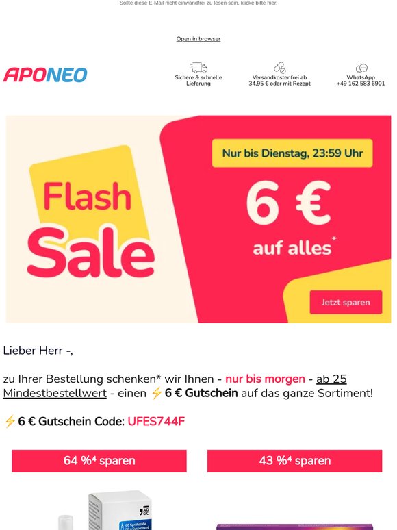 ⚡ Flash Sale - 6 € Gutschein* - exklusiv für Sie! ⚡