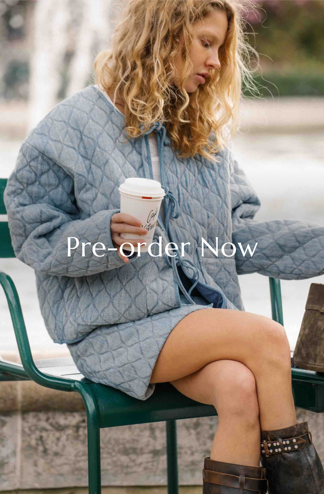 Quilted Denim Jacket with Tie Front