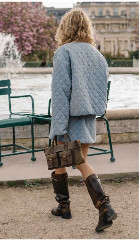 Quilted Denim Jacket with Tie Front