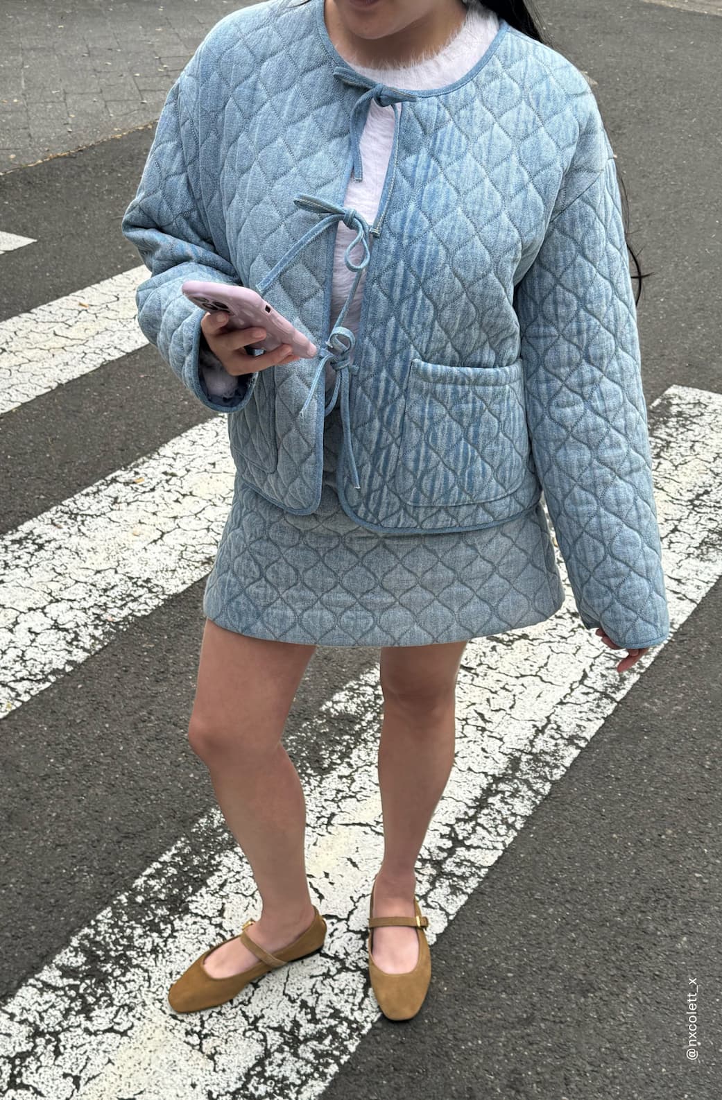 Quilted Denim Jacket with Tie Front