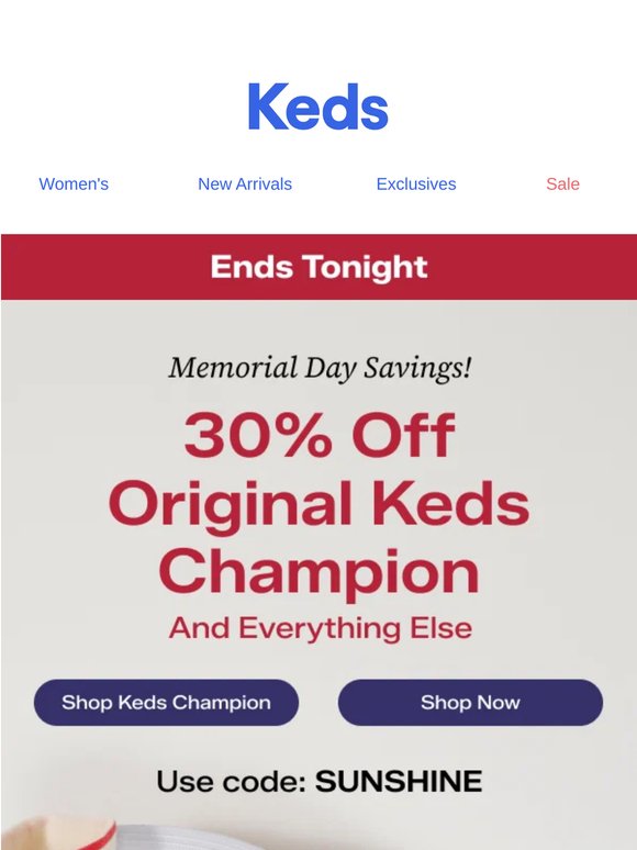 Last Day: 30% Off Keds Champion & much more!