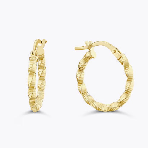 9ct Yellow Gold Textured Hoop Earrings