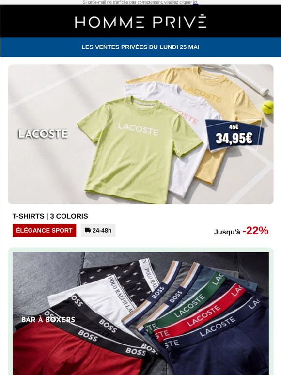 🐊 LACOSTE T-shirts à 34,95€ | BAR À BOXERS | CASABLANCA | TRUSSARDI...