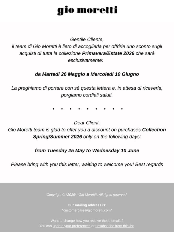 Gio Moretti Private Sale