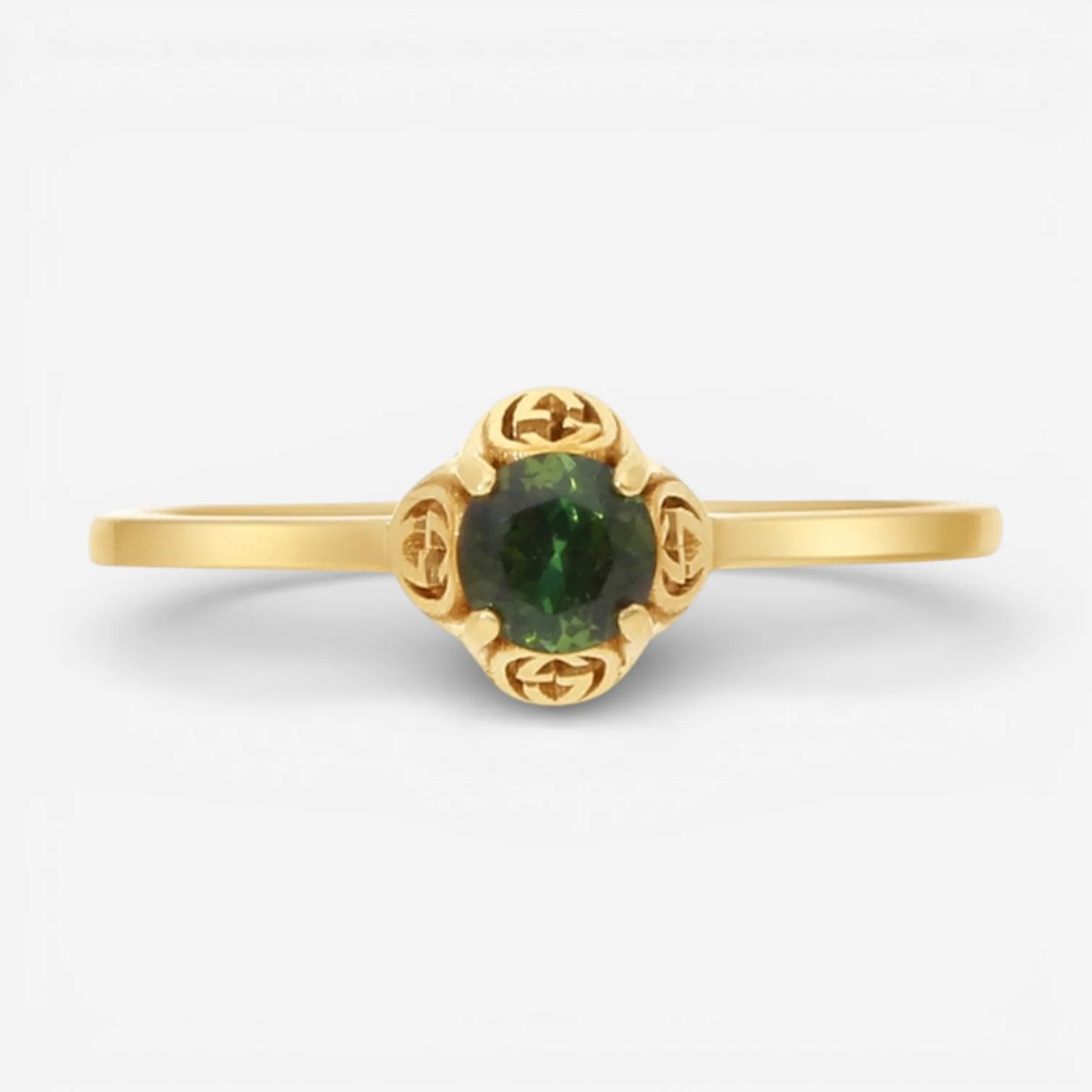 Image of Gucci Interlocking G 18K Yellow Gold Green Tourmaline Ring YBC6624280010