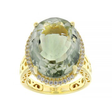 Prasiolite With White Topaz 18k Yellow Gold Over Sterling Silver Ring 16.50ctw