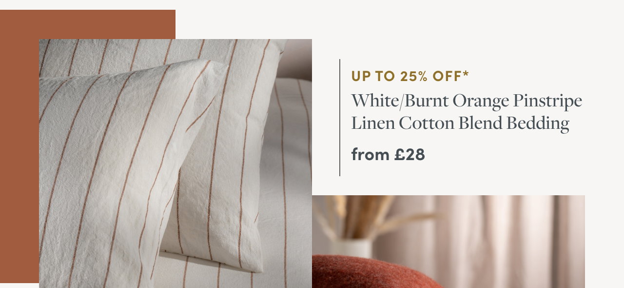 White/Burnt Orange Pinstripe Linen Cotton Blend Bedding
