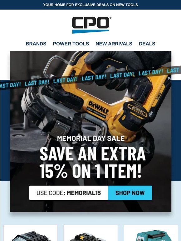 LAST DAY! Extra 15% Off One Item for Memorial Day
