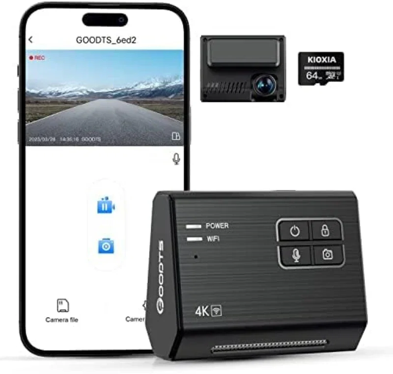 4K Dash Cam 2160P, WiFi with Dedicated Car Charger, Free 64GB SD Card