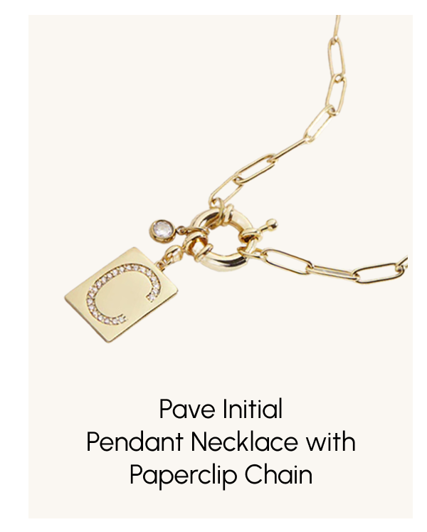 Pave Initial Pendant Necklace with Paperclip Chain