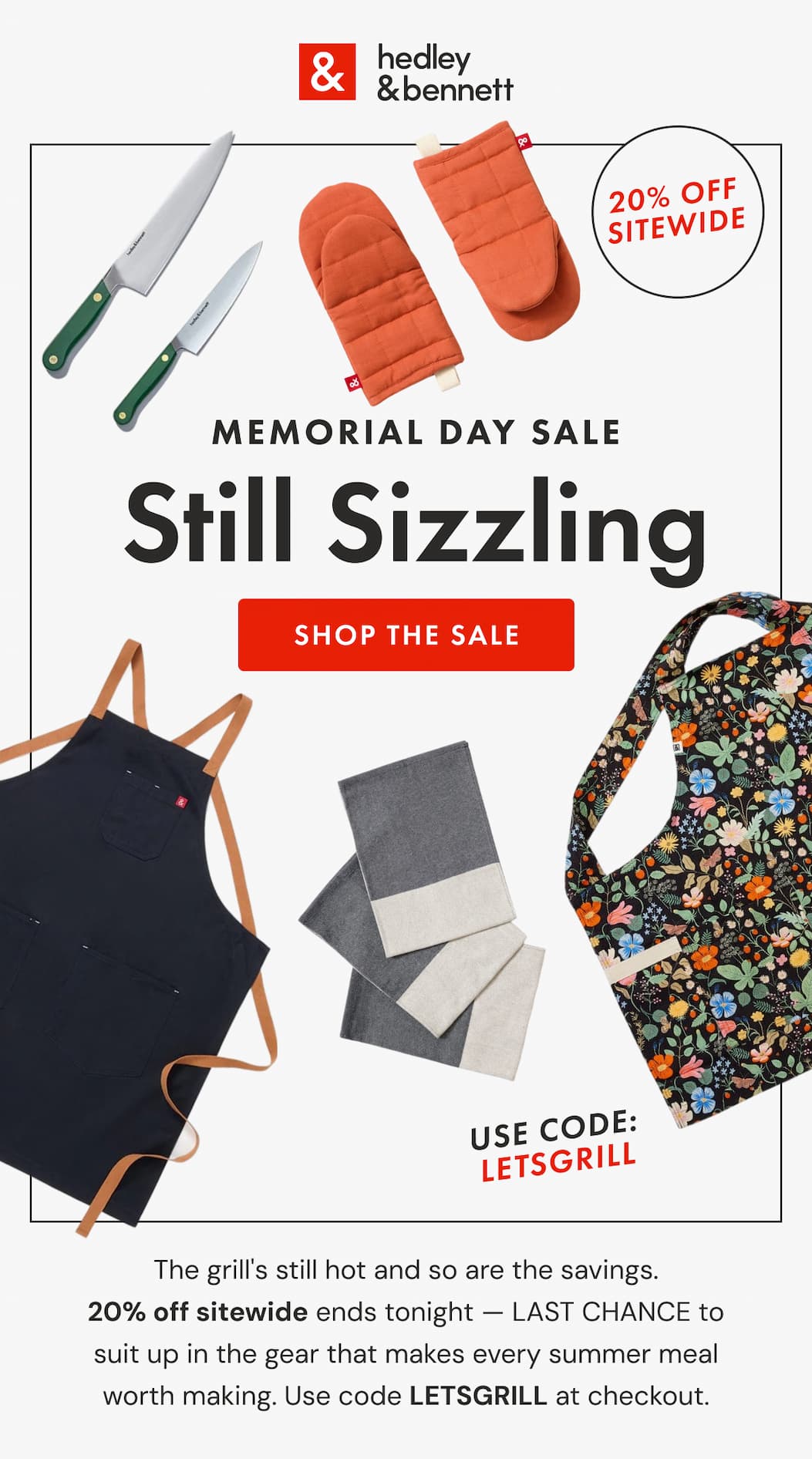 MEMORIAL DAY SALE | Still Sizzling | SHOP THE SALE | USE CODE: LETSGRILL