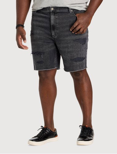 Dual Denim Athletic-Fit Rip And Repair Shorts