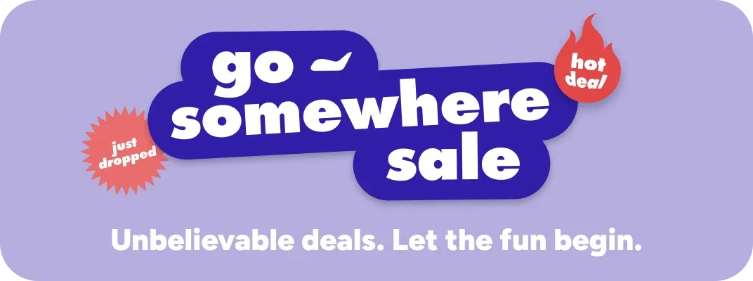 Go somewhere sale on lilac background