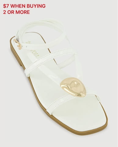 Shop Faux Leather Metallic Detail Open Toe Sandals