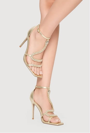 Shop Rhinestone Snake Detail Ankle Strap Ultra High Heels