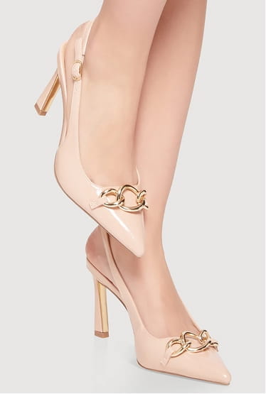 Shop Pointed Toe Slingback Pumps with Chain Detail
