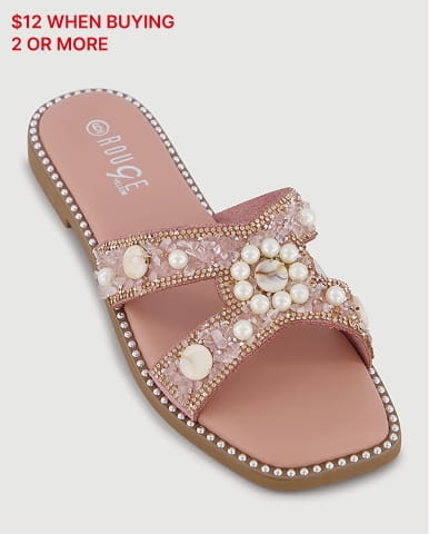 Shop Rhinestone Faux Pearl Beaded H Band Sandals