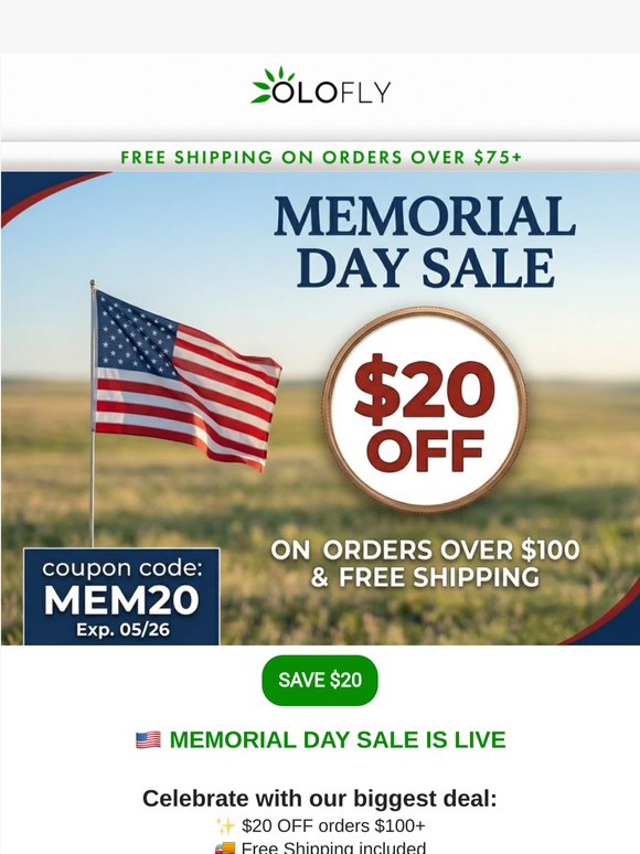 🇺🇸 $20 OFF - Memorial Day Sale