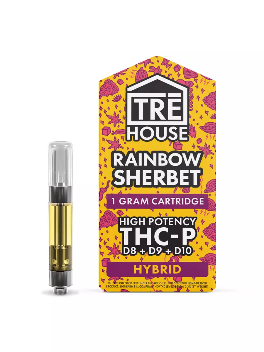 Image of Rainbow Sherbet Tre House THC-P D8 + D9 + D10 Cartridges 1G
